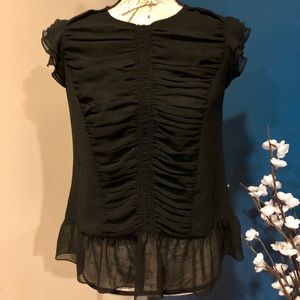 Black sleeveless rouched blouse
